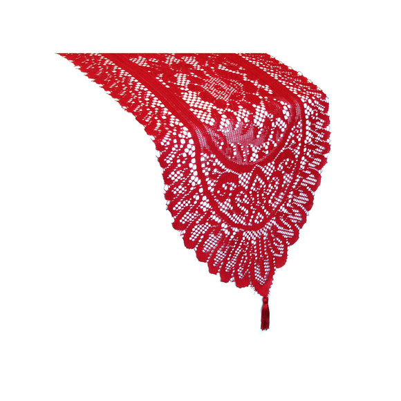 NNEDSZ Logan Red Lace Table Runner with Tassle 33 x 180 cm