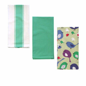 NNEDSZ Home Oasis Set of 3 Printed Cotton Rich Tea Towels 50 x 70 cm Birdie Mint