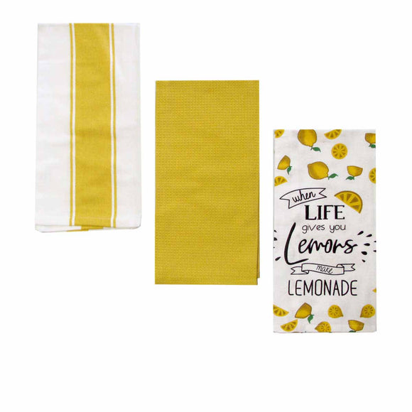 NNEDSZ Home Oasis Set of 3 Printed Cotton Rich Tea Towels 50 x 70 cm Lemons Yellow