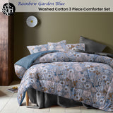 NNEDSZ Accessorize 3 Pcs Rainbow Garden Blue Washed Cotton Comforter Set Double