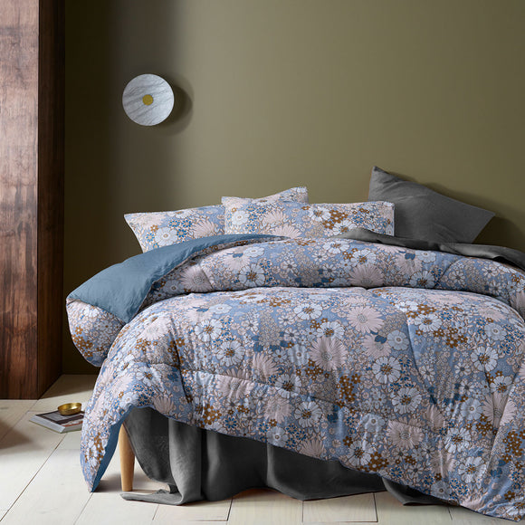 NNEDSZ Accessorize 3 Pcs Rainbow Garden Blue Washed Cotton Comforter Set Queen