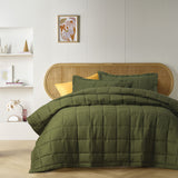 NNEDSZ Vintage Design Homewares Olive French Linen Coverlet Set Queen