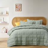 NNEDSZ Vintage Design Homewares Sage French Linen Coverlet Set Queen