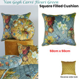 NNEDSZ Bedding House Van Gogh Carre Fleuri Green Square Filled Cushion 50cm x 50cm