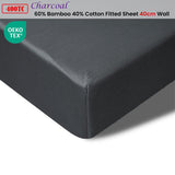NNEDSZ 400TC Charcoal Bamboo Cotton Fitted Sheet 40cm Wall King Single