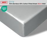 NNEDSZ 400TC Grey Bamboo Cotton Fitted Sheet 40cm Wall Queen