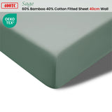 NNEDSZ 400TC Sage Bamboo Cotton Fitted Sheet 40cm Wall Double