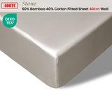 NNEDSZ 400TC Stone Bamboo Cotton Fitted Sheet 40cm Wall Single