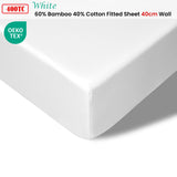NNEDSZ 400TC White Bamboo Cotton Fitted Sheet 40cm Wall King Single
