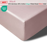 NNEDSZ 400TC Blush Bamboo Cotton Mega / Super Fitted Sheet 50cm Wall Queen