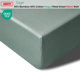 NNEDSZ 400TC Sage Bamboo Cotton Mega / Super Fitted Sheet 50cm Wall Queen