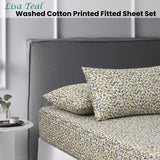 NNEDSZ Lisa Teal Washed Cotton Printed Fitted Sheet Set Single