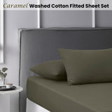 NNEDSZ Caramel Washed Cotton Fitted Sheet Set King Single
