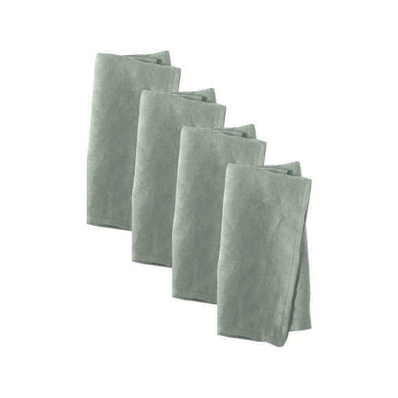 NNEDSZ Vintage Design Homewares Set of 4 Washed Linen Cotton Square Napkins Green 50cm x 50cm