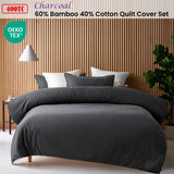 NNEDSZ Charcoal 400TC Charcoal Bamboo Cotton Double Stitched Quilt Cover Set Super King
