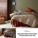 NNEDSZ Clove Washed Cotton Printed Reversible Quilt Cover Set Queen