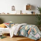 NNEDSZ Happy Kids Dino Mania Green Cotton Quilt Cover Set Single