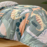NNEDSZ Happy Kids Dino Mania Green Cotton Quilt Cover Set Single
