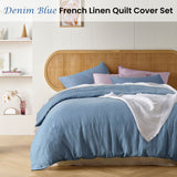 NNEDSZ Vintage Design Homewares Denim Blue French Linen Quilt Cover Set King