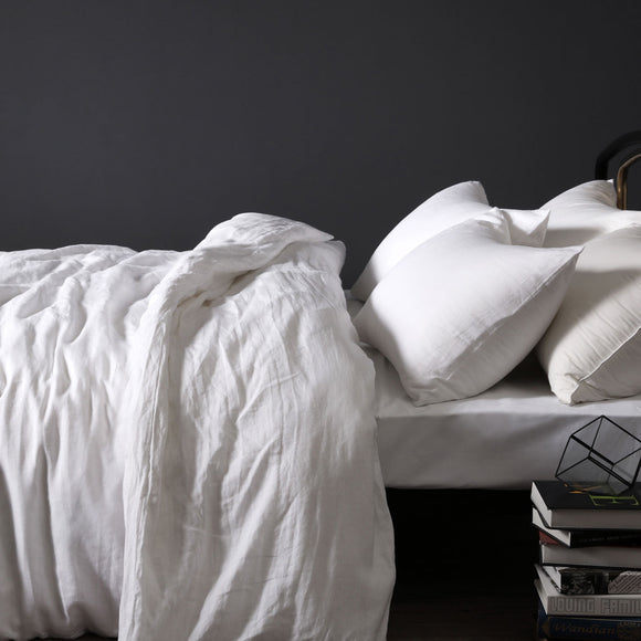 NNEDSZ Vintage Design Homewares 100% Linen White Quilt Cover Set Double