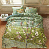 NNEDSZ Bedding House Van Gogh Peach Trees Green Cotton Sateen Quilt Cover Set Queen