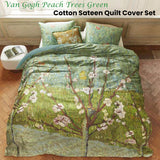 NNEDSZ Bedding House Van Gogh Peach Trees Green Cotton Sateen Quilt Cover Set Queen