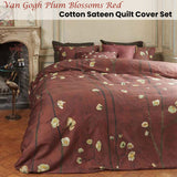 NNEDSZ Bedding House Van Gogh Plum Blossoms Red Cotton Sateen Quilt Cover Set Queen