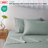 NNEDSZ 400TC Sage Bamboo Cotton Sheet Set 40cm Wall Queen