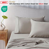 NNEDSZ 400TC Stone Bamboo Cotton Sheet Set 40cm Wall Single
