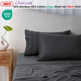 NNEDSZ 400TC Charcoal Bamboo Cotton Mega / Super Sheet Set 50cm Wall Super King