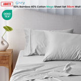 NNEDSZ 400TC Grey Bamboo Cotton Mega / Super Sheet Set 50cm Wall Queen