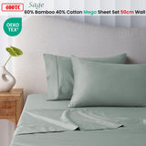 NNEDSZ 400TC Sage Bamboo Cotton Mega / Super Sheet Set 50cm Wall Super King