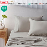 NNEDSZ 400TC Stone Bamboo Cotton Mega / Super Sheet Set 50cm Wall Queen