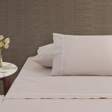 NNEDSZ White/Natural Piped Hotel Deluxe Cotton Sheet Set Queen