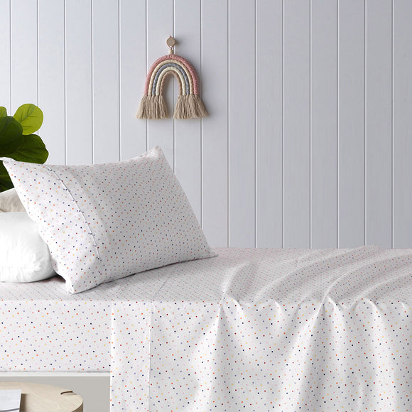 NNEDSZ Happy Kids Polka Multi Printed Microfibre Sheet Set King Single