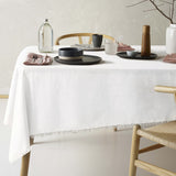 NNEDSZ Vintage Design Homewares Gypsy White Fringed Washed Linen Cotton Tablecloth 130cm x 180cm