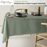 NNEDSZ Vintage Design Homewares Gypsy Green Fringed Washed Linen Cotton Tablecloth 150cm x 300cm