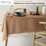 NNEDSZ Vintage Design Homewares Gypsy Terracotta Fringed Washed Linen Cotton Tablecloth 150cm x 300cm