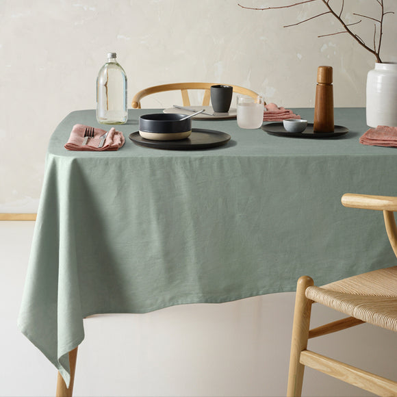 NNEDSZ Vintage Design Homewares Helm Green Washed Linen Cotton Tablecloth 130cm x 180cm