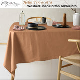 NNEDSZ Vintage Design Homewares Helm Terracotta Washed Linen Cotton Tablecloth 150cm x 275cm