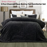 NNEDSZ Jane Barrington Arna Charcoal 3 Pcs Channel Faux Bunny Fur Comforter Set Queen