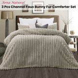 NNEDSZ Jane Barrington Arna Natural 3 Pcs Channel Faux Bunny Fur Comforter Set Queen