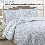 NNEDSZ Jane Barrington Grey & White Lightly Quilted Reversible Coverlet Set King