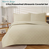 NNEDSZ Jane Barrington Morris Beige Ultrasonic Embossed Lightly Quilted Reversible Coverlet Set King