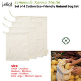 NNEDSZ J Elliot Home Lemonade Karma Set of 4 Cotton Eco-Friendly Natural Muslin Storage Bag Set