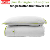 NNEDSZ 260TC 100% Cotton Quilt Cover Set Single White Green