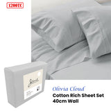 NNEDSZ Jane Barrington 1200TC Olivia Cotton Rich Sheet Set 40cm Wall Cloud Queen