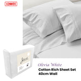 NNEDSZ Jane Barrington 1200TC Olivia Cotton Rich Sheet Set 40cm Wall White King