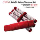 NNEDSZ Set of 4 Fiona Cotton Placemats with Napkins and Napkin Rings Red White