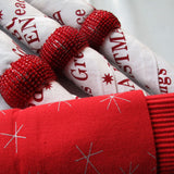 NNEDSZ Set of 4 Fiona Cotton Placemats with Napkins and Napkin Rings Red White